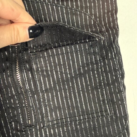 RtA Diavolina Metallic Pinstripe Pants Foldover Ankle Revolve Black Size 24 EUC - Picture 10 of 16